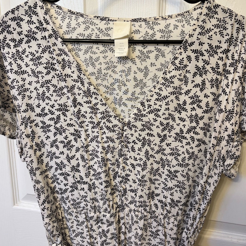H&M | Dress, Black and White Plant Print